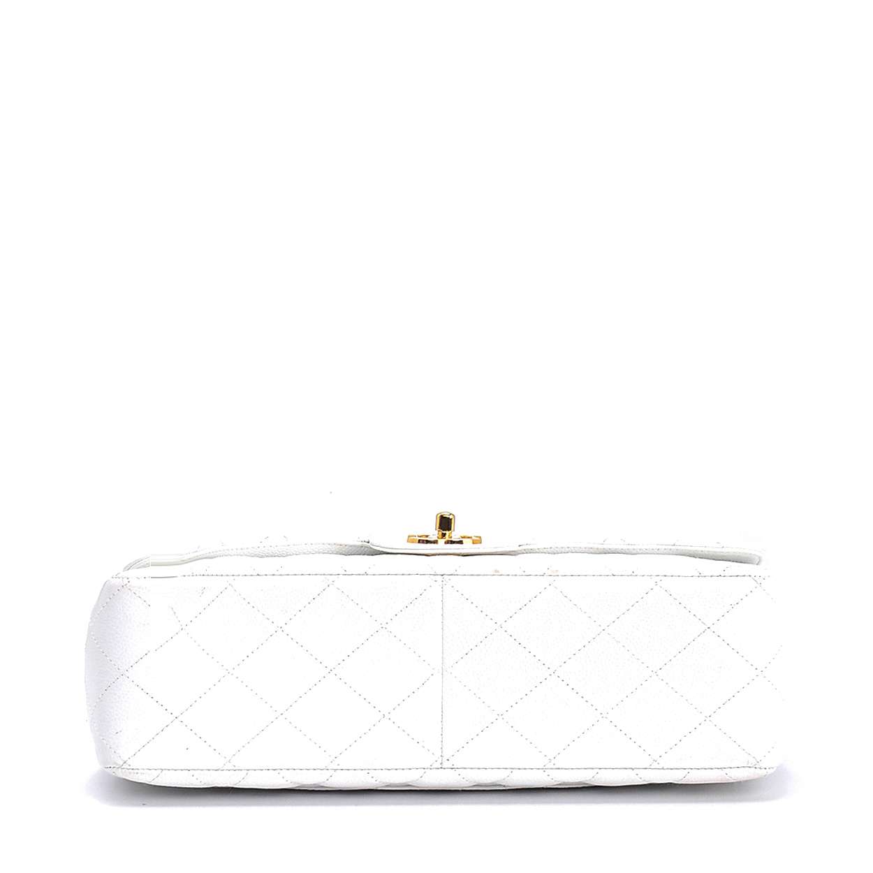 Chanel - White Quilted Caviar Leather Jumbo Single Flap Bag